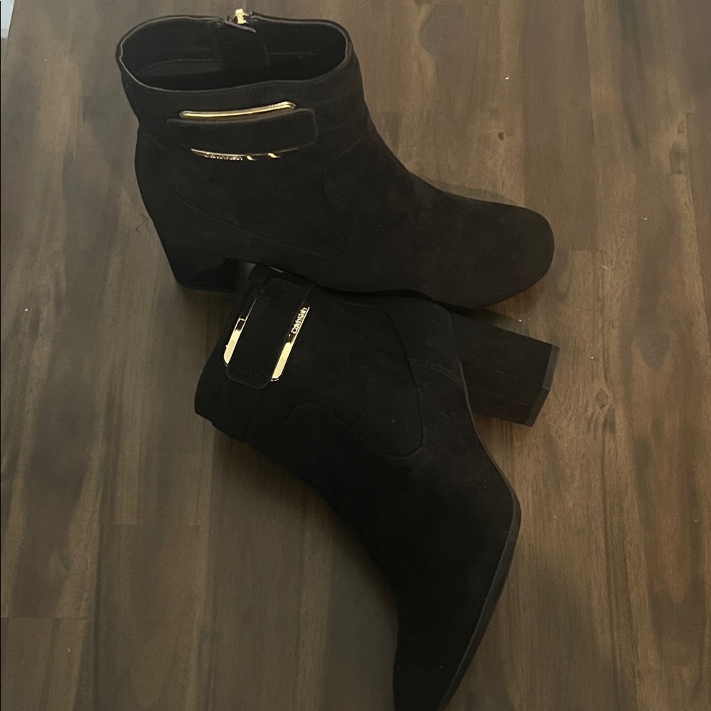 Calvin Klein Black Ankle Booties genuine suede